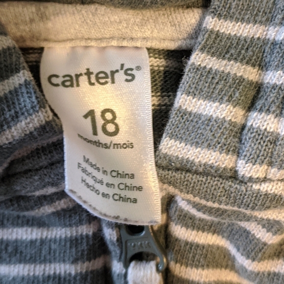 Adorable bear ears zip up jacket, slate blue and white, striped, size 18 mos - Picture 6 of 7